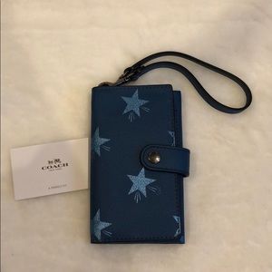 Coach Wristlet Wallet Blue Star Print